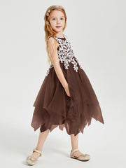 Robes de Demoiselle d'Honneur Junior en Tulle à Longueur de Mollet Chocolat