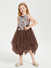 Robes de Demoiselle d'Honneur Junior en Tulle à Longueur de Mollet Chocolat