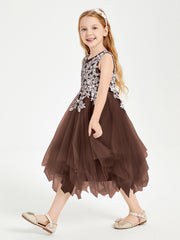 Robes de Demoiselle d'Honneur Junior en Tulle à Longueur de Mollet Chocolat