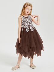 Robes de Demoiselle d'Honneur Junior en Tulle à Longueur de Mollet Chocolat