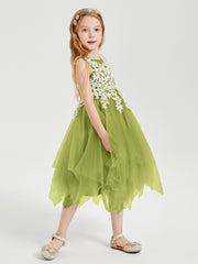 Robes de Demoiselle d'Honneur Junior en Tulle à Longueur de Mollet Trèfle