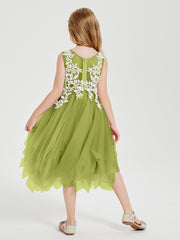 Robes de Demoiselle d'Honneur Junior en Tulle à Longueur de Mollet Trèfle