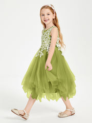 Robes de Demoiselle d'Honneur Junior en Tulle à Longueur de Mollet Trèfle