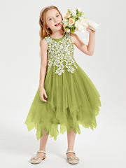 Robes de Demoiselle d'Honneur Junior en Tulle à Longueur de Mollet Trèfle