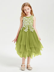 Robes de Demoiselle d'Honneur Junior en Tulle à Longueur de Mollet Trèfle