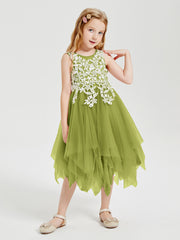Robes de Demoiselle d'Honneur Junior en Tulle à Longueur de Mollet Trèfle