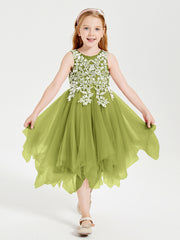 Robes de Demoiselle d'Honneur Junior en Tulle à Longueur de Mollet Trèfle