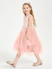 Robes de Demoiselle d'Honneur Junior en Tulle à Longueur de Mollet Corail