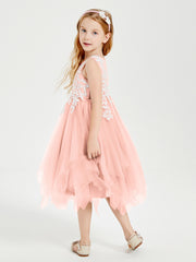 Robes de Demoiselle d'Honneur Junior en Tulle à Longueur de Mollet Corail