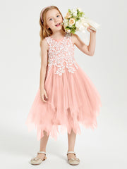Robes de Demoiselle d'Honneur Junior en Tulle à Longueur de Mollet Corail