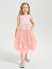Robes de Demoiselle d'Honneur Junior en Tulle à Longueur de Mollet Corail