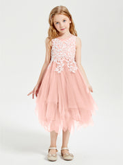 Robes de Demoiselle d'Honneur Junior en Tulle à Longueur de Mollet Corail