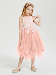 Robes de Demoiselle d'Honneur Junior en Tulle à Longueur de Mollet Corail