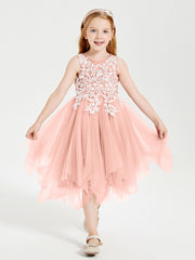 Robes de Demoiselle d'Honneur Junior en Tulle à Longueur de Mollet Corail
