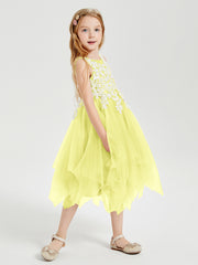 Robes de Demoiselle d'Honneur Junior en Tulle à Longueur de Mollet Jonquille