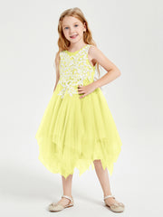 Robes de Demoiselle d'Honneur Junior en Tulle à Longueur de Mollet Jonquille