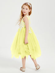 Robes de Demoiselle d'Honneur Junior en Tulle à Longueur de Mollet Jonquille
