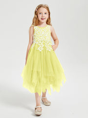 Robes de Demoiselle d'Honneur Junior en Tulle à Longueur de Mollet Jonquille