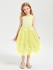 Robes de Demoiselle d'Honneur Junior en Tulle à Longueur de Mollet Jonquille