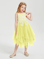 Robes de Demoiselle d'Honneur Junior en Tulle à Longueur de Mollet Jonquille