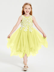 Robes de Demoiselle d'Honneur Junior en Tulle à Longueur de Mollet Jonquille