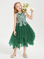 Robes de Demoiselle d'Honneur Junior en Tulle à Longueur de Mollet Vert Foncé