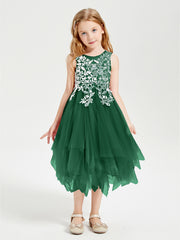 Robes de Demoiselle d'Honneur Junior en Tulle à Longueur de Mollet Vert Foncé