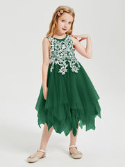 Robes de Demoiselle d'Honneur Junior en Tulle à Longueur de Mollet Vert Foncé