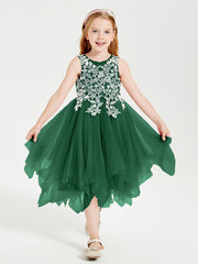 Robes de Demoiselle d'Honneur Junior en Tulle à Longueur de Mollet Vert Foncé