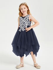 Robes de Demoiselle d'Honneur Junior en Tulle à Longueur de Mollet Bleu Marine