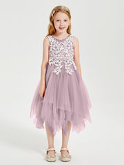 Robes de Demoiselle d'Honneur Junior en Tulle à Longueur de Mollet Dusk