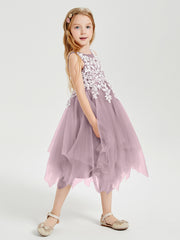 Robes de Demoiselle d'Honneur Junior en Tulle à Longueur de Mollet Dusk