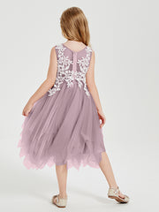 Robes de Demoiselle d'Honneur Junior en Tulle à Longueur de Mollet Dusk