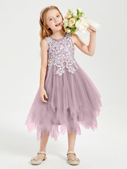 Robes de Demoiselle d'Honneur Junior en Tulle à Longueur de Mollet Dusk