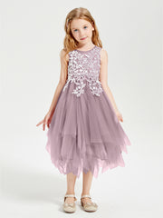 Robes de Demoiselle d'Honneur Junior en Tulle à Longueur de Mollet Dusk