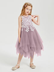 Robes de Demoiselle d'Honneur Junior en Tulle à Longueur de Mollet Dusk