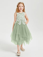 Robes de Demoiselle d'Honneur Junior en Tulle à Longueur de Mollet Sauge Poudrée