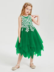 Robes de Demoiselle d'Honneur Junior en Tulle à Longueur de Mollet Emeraude