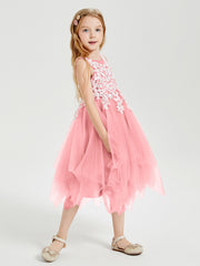 Robes de Demoiselle d'Honneur Junior en Tulle à Longueur de Mollet Flamant