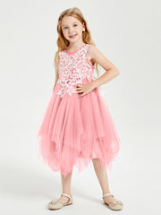 Robes de Demoiselle d'Honneur Junior en Tulle à Longueur de Mollet Flamant