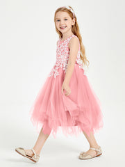Robes de Demoiselle d'Honneur Junior en Tulle à Longueur de Mollet Flamant