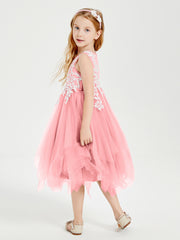 Robes de Demoiselle d'Honneur Junior en Tulle à Longueur de Mollet Flamant
