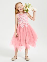 Robes de Demoiselle d'Honneur Junior en Tulle à Longueur de Mollet Flamant