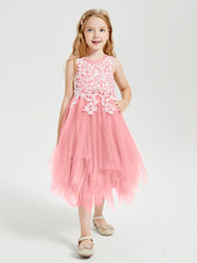 Robes de Demoiselle d'Honneur Junior en Tulle à Longueur de Mollet Flamant