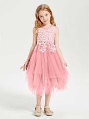Robes de Demoiselle d'Honneur Junior en Tulle à Longueur de Mollet Flamant