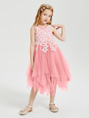 Robes de Demoiselle d'Honneur Junior en Tulle à Longueur de Mollet Flamant