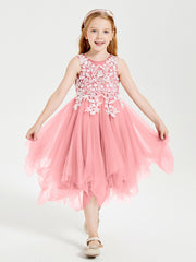 Robes de Demoiselle d'Honneur Junior en Tulle à Longueur de Mollet Flamant