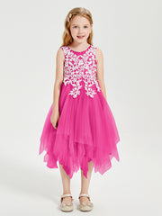 Robes de Demoiselle d'Honneur Junior en Tulle à Longueur de Mollet Fuchsia