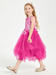 Robes de Demoiselle d'Honneur Junior en Tulle à Longueur de Mollet Fuchsia