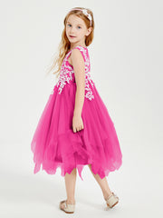 Robes de Demoiselle d'Honneur Junior en Tulle à Longueur de Mollet Fuchsia
